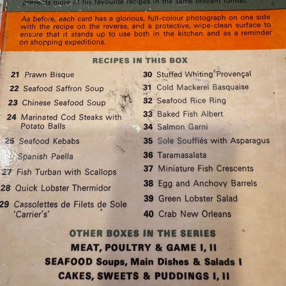 Robert Carrier Cookery Cards Recipes Second Series Seafood 20 Cards‎ Boxed  1967